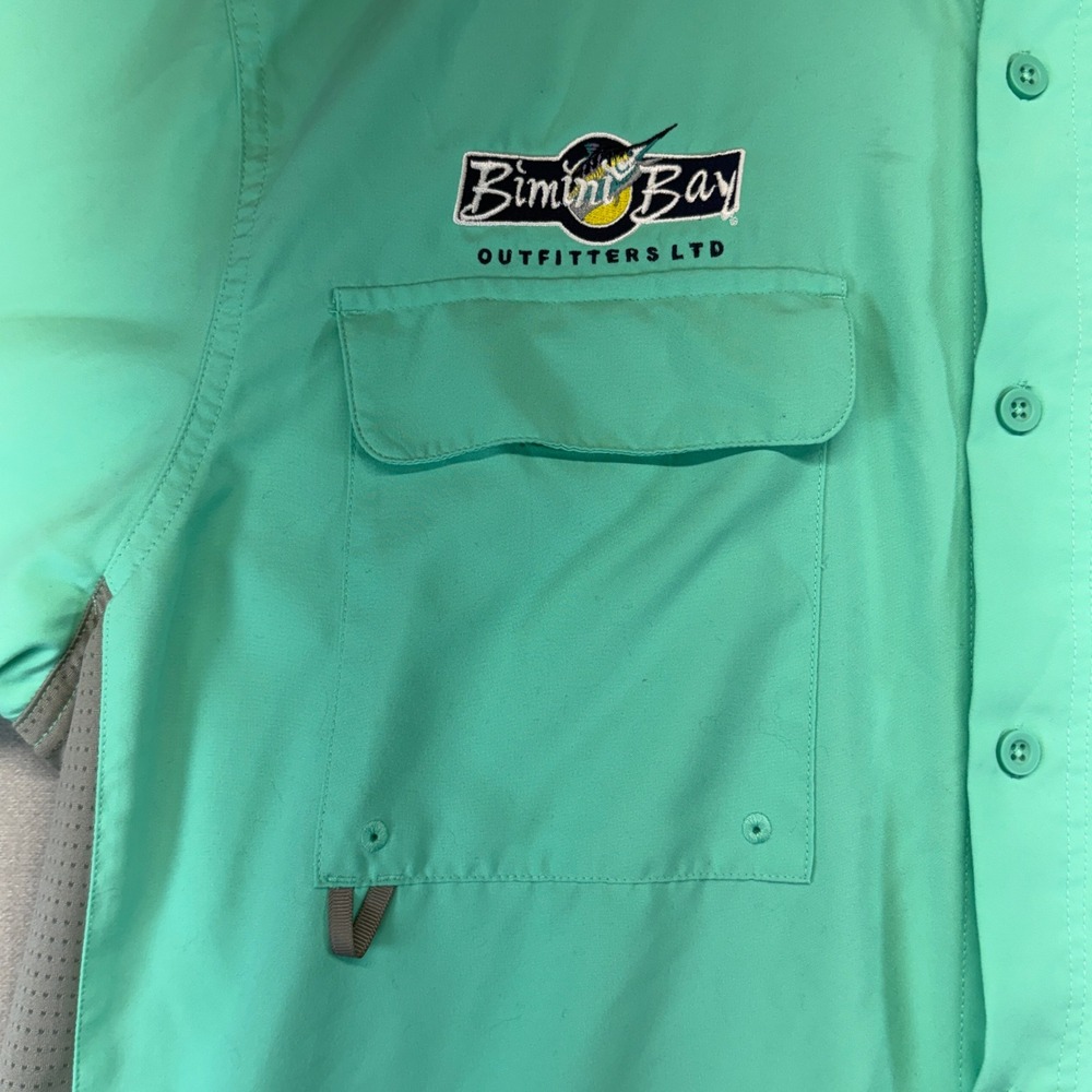 Bimini Bay Fishing Shirt Mens XL Mint Green Bangladesh Poly Mesh Utility Pockets - Picture 5 of 11